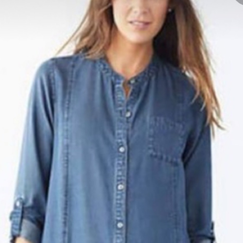 J Jill Lyocell Button down Demin Tunic - Picture 2 of 8